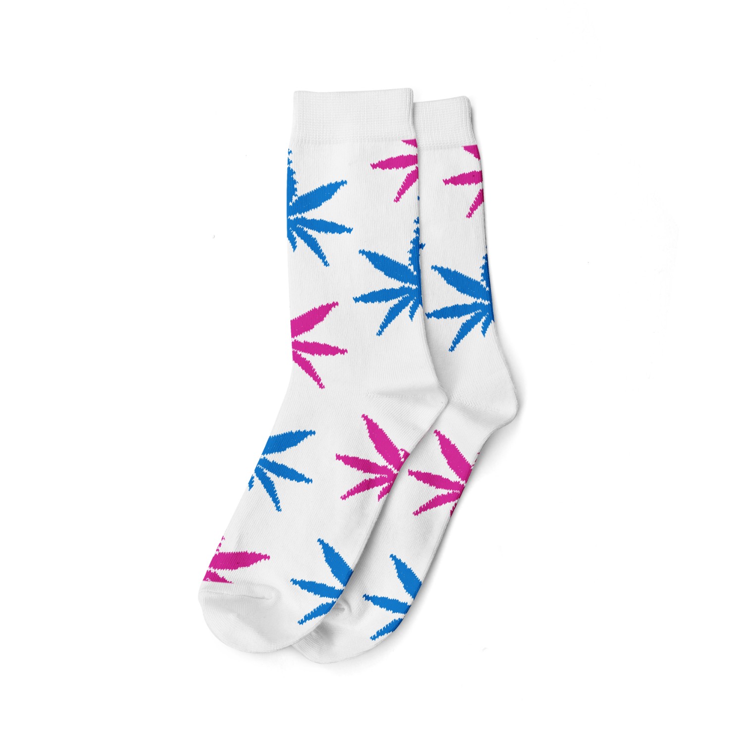 Cannabis Leaf Long Socks (36-42) - White/Blue/Pink